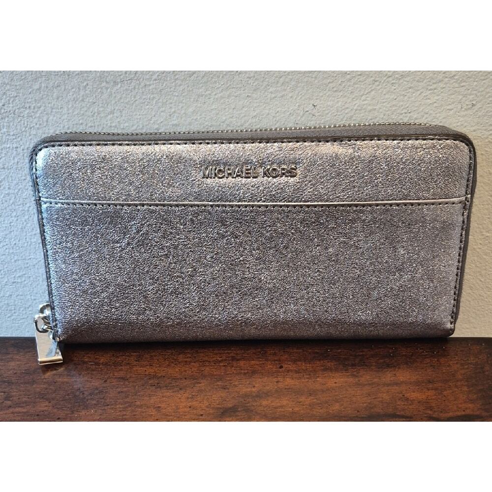 Michael Kors Metallic Silver Zip Wallet